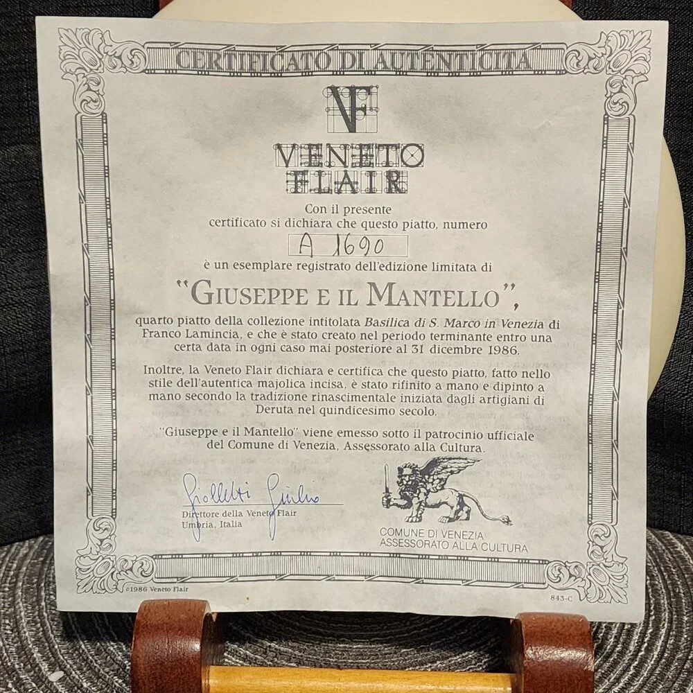 Giuseppe E Il Mantello - Veneto Flair - Collectors plate